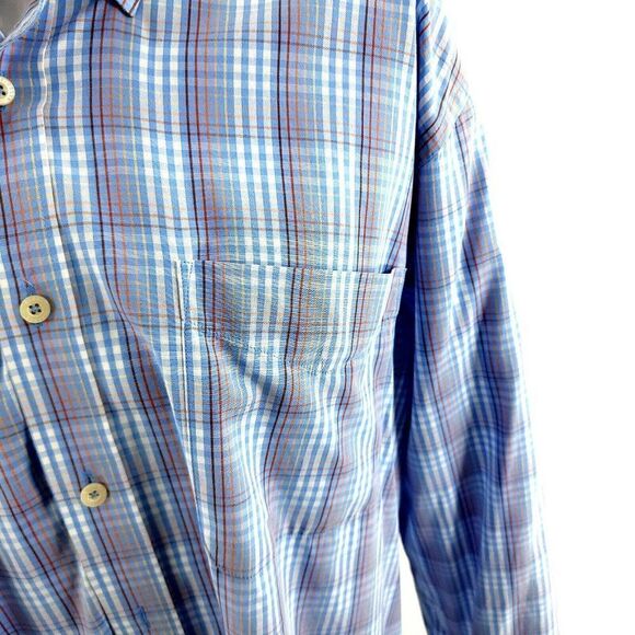 Alan Flusser Large Blue Multi Colored Plaid Cotton Front Pocket Button Down - Picture 3 of 8